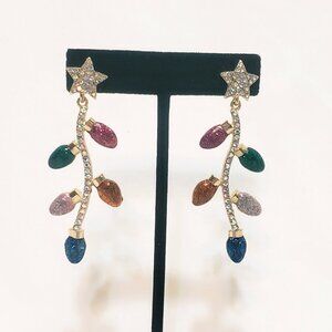 Sugarfix Christmas Lights Star Shiny Glitter Dangle Drop Pierced Earrings 1"